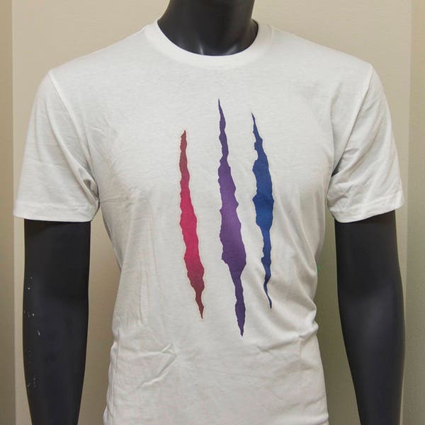 Bisexual Pride Claw Slash T-Shirt - Women Men Gay Pride Awareness Tshirt - Bi Flag Tee Pink Purple Blue BiPride
