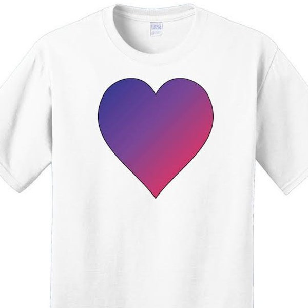 Gradient Heart Bisexual Pride Flag T-Shirt - Men Women Gay Pride Awareness Tshirt - Bi Flag Tee Pink Purple Blue