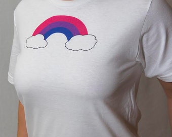 Bisexual Pride Flag Rainbow & Clouds T-Shirt - Women Men Gay Pride Awareness Tshirt - Bi Flag Tee Pink Purple Blue BiPride