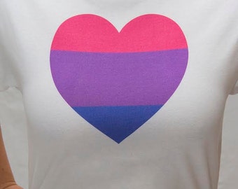 Heart Bisexual Pride Flag T-Shirt - BiPride Awareness Tshirt for Men & Women - Bi Flag Tee Pink Purple Blue