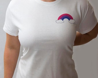 Bisexual Pride Flag Small Rainbow & Clouds T-Shirt - Women Men Gay Pride Awareness Tshirt - Bi Flag Tee Pink Purple Blue BiPride