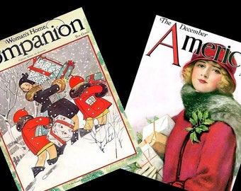 2 Miniature Vintage  'CHRISTMAS' WOMENS Magazines  -  Dollhouse 1/6    1/12    1/24     1/48    playscale  miniature accessory