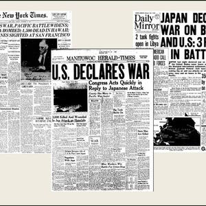 3  Miniature  vintage  &#39;War with Japan&#39;  1941  NEWSPAPERS  -  Dollhouse miniature 1/6    1/12    1/24    1/48    playscale