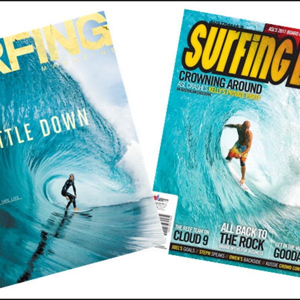 2 Miniature SURFING  Magazines  -  Dollhouse 1/6    1/12    1/24     1/48    playscale   opening with pages