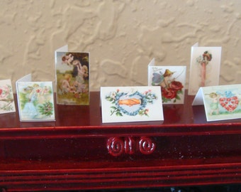 8 Miniature  Vintage St Valentines  Day Cards  -  Dollhouse 1/6      1/12        1/24    playscale miniature