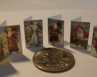 6 Miniature  Victorian SANTA  Christmas Cards  -  Dollhouse miniature 1/6    1/12    1/24    playscale