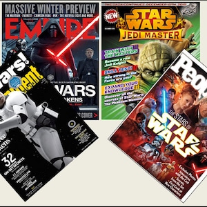 May include: Four magazine covers featuring Star Wars characters and imagery. The covers are from Entertainment Weekly, Empire, Star Wars Jedi Master, and People.