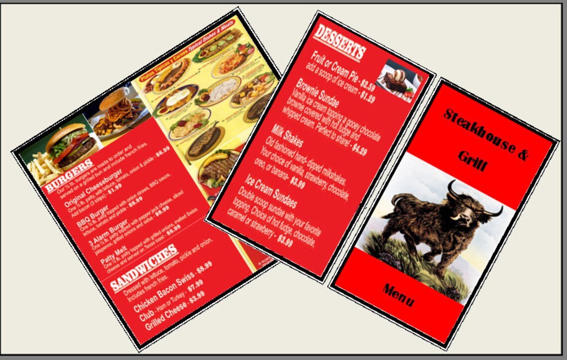 Miniature STEAKHOUSE and GRILL MENUS Dollhouse 16 1/12 Etsy