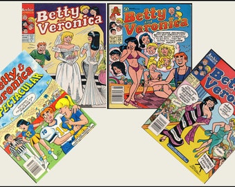 4 Miniature  'BETTY & VERONICA'  Archie Girls'  COMICS  -  Dollhouse 1/6 ... 1/12 ... 1/24 ... 1/48 playscale miniature accessory