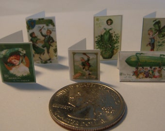 6 Miniature  Vintage Irish St. Patrick 'Paddy' Day Cards  -  Dollhouse miniature 1/6    1/12    1/24    playscale