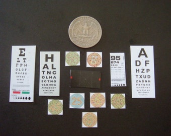 12 cuadros en miniatura para exámenes de la vista de optometristas y ópticos: casa de muñecas a escala 1:12