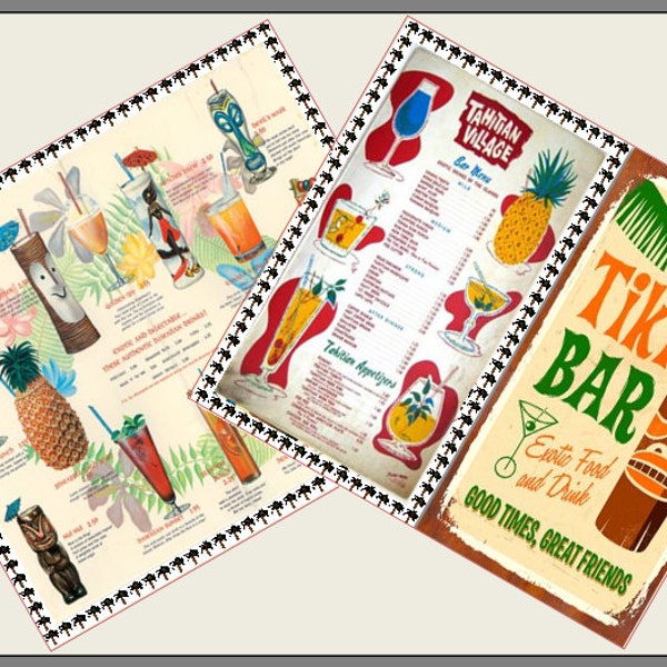 Miniature  Vintage Tiki Bar  MENUS   -  Dollhouse    1:6th  1/12     1/24       1/48  scale