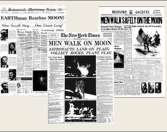 3 Miniature  &#39;MOON LANDING&#39; NEWSPAPERS 1969  -  Dollhouse miniature 1/6    1/12    1/24    1/48   playscale