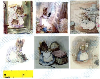Miniature Beatrix Potter Hunca Munca Picture  Prints - Dollhouse 1:12 scale