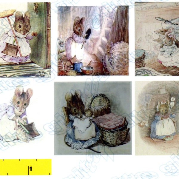 Miniatura Beatrix Potter Hunca Munca obraz odbitki-domek dla lalek 1:12 Skala