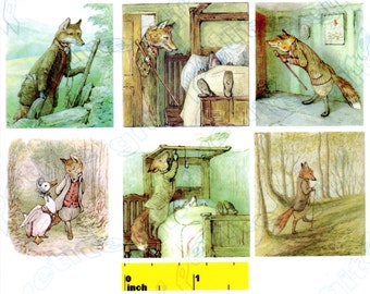 Miniature Beatrix Potter Mr Tod the Fox Picture  Prints - Dollhouse 1:12 scale