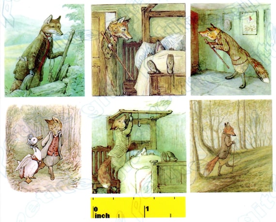 Miniature Beatrix Potter Mr Tod the Fox Picture  Prints - Dollhouse 1:12 scale