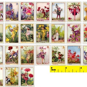 Vintage miniatuurafdrukken 'ALFABET FLOWER FAIRIES' - poppenhuis: schaal 1:12