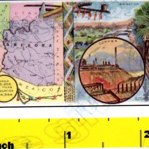 Mapas en miniatura de los estados de EE. UU.: Arizona, California, Colorado, Florida, Illinois, Indiana, Michigan y Maryland. Impresiones fotográficas. Casa de muñecas a escala 1:12