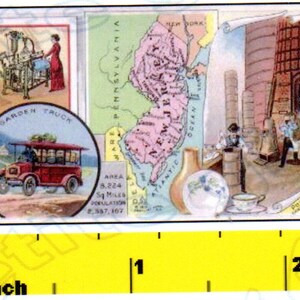 Mapas en miniatura de los estados de EE. UU.: Nueva Jersey, Nueva York, Ohio, Oregón, Pensilvania, Texas y Massachusetts. Impresiones fotográficas. Casa de muñecas a escala 1:12