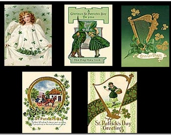 Miniature 5 VINTAGE St Patrick's Day Irish  Prints - Dollhouse 1:12 scale