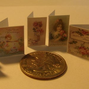 6 cartões de aniversário femininos vintage em miniatura - miniatura de casa de bonecas 1/6 1/12 1/24 escala de jogo