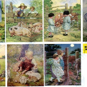 7 Miniature Vintage Children Prints 1920  - Dollhouse 1:12 scale