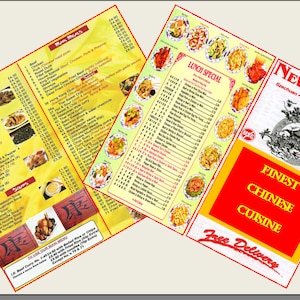 MENUS de restaurante chinês / cantonês vintage em miniatura - casa de bonecas escala 1:6 1/12 1/24 1/48