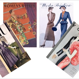 4 Miniature vintage 1930&#39;S  &#39;FASHION&#39;   Magazines   -  Dollhouse 1:6th   1/12th   1/24th   1/48th  scale