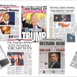 Mini President Election NEWSPAPERS Presidents Biden, Trump, Obama, Bush, Reagan & Kennedy Dollhouse mini 1/6  1/12   1/24   1/48  playscale