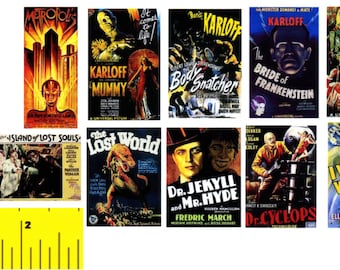 Miniature    Vintage   "HORROR MOVIE'   Prints   -  Dollhouse 1:12 scale