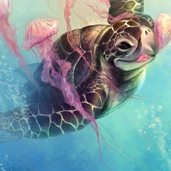 Sea Turtle and Jellyfish~ (sea turtle conservancy charity)
