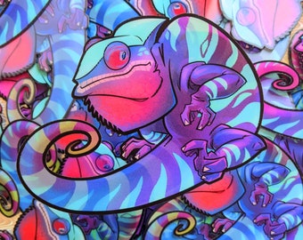 Lenticular Holographic Panther Chameleon Sticker! Color Changing Lizard