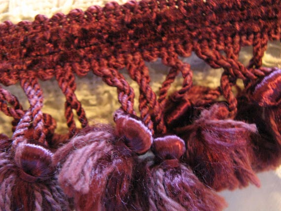 9/" CONSO MAROON CRANBERRY UPHOLSTERY PILLOW BULLION FRINGE TRIM