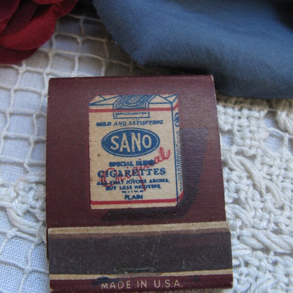 1940's Matchbook  ~~  SANO Cigaretttes Matchbook Advertising  ~~  Less than 1% Nicotine