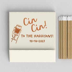 Foiled Wedding Matchbooks #56 - Cin Cin Wedding Matches, Match Book, Wedding Match Favors, Match Books, Candle Matches, Bridal Favors, Party
