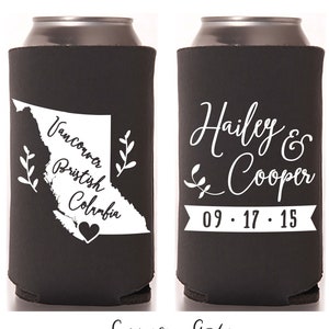 Slim 12oz Wedding Can Cooler #2S - Custom State - Wedding Favor, Beverage Insulator, Party, Wedding Favors, Gift for Guests, Decor