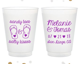 Beach Wedding - 12oz or 16oz Frosted Unbreakable Plastic Cup #17 - Custom - Bridal Wedding Favors, Wedding Cups, Party Cups, Wedding Favor