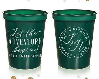 Wedding Stadium Cups #137 - Let The Adventure Begin - Custom - Bridal Wedding Favors, Wedding Cups, Party Cup, Wedding Cup, Wedding Favor