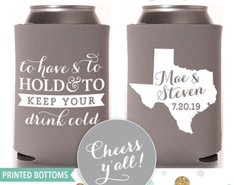 State or Province - Bottom-Printed Wedding Can Cooler #31B - Custom - Bridal Wedding Favors, Can Insulators, Beer Huggers, Wedding Favors