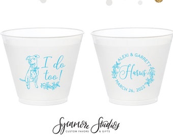 Custom Pet Illustration - Botanical - 9oz Frosted Unbreakable Plastic Cup #192 - Custom - Bridal Wedding Favors, Wedding Cups, Party Cups