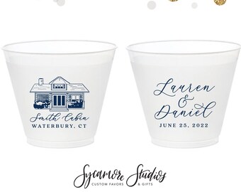 Custom Venue Illustration - 9oz Frosted Unbreakable Plastic Cup #191 - Custom - Bridal Wedding Favors, Wedding Cups, Party Cups