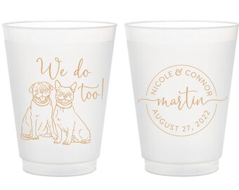 Custom Pet Illustration - Monogram - 12oz or 16oz Frosted Unbreakable Plastic Cup #190 - Wedding Favors, Wedding Cup, Party Cups