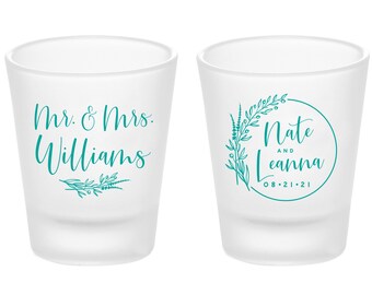 Frosted Double-Sided Shot Glass #140F - Cheers to The Mr and Mrs - Wedding Favors, Wedding Favor, Shot Glasses, Custom Favors, Wedding Decor