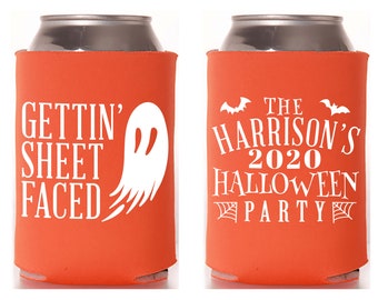 Gettin' Sheet Faced - Family Party - Halloween Can Cooler #1R - Custom -  Holiday Favors, Beer Holder, Party Favors, Halloween Party, Favor