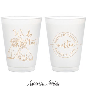 Custom Pet Illustration - Monogram - 12oz or 16oz Frosted Unbreakable Plastic Cup #190 - Wedding Favors, Wedding Cup, Party Cups