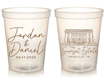 Wedding Stadium Cups #229 - Custom Venue Illustration - Wreath - Bridal Wedding Favors, Wedding Cups, Wedding Favor, Party Cups, Drink Cup