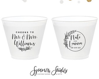 Cheers to The Mr and Mrs - 9oz Frosted Unbreakable Plastic Cup #140 - Custom - Bridal Wedding Favors, Wedding Cups, Party Cups, Favor