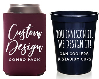 Wedding Cups Wedding Can Cooler /& Stadium Cup Package #174 Custom Cheers to The Mr and Mrs Wedding Favors Wedding Favor Package