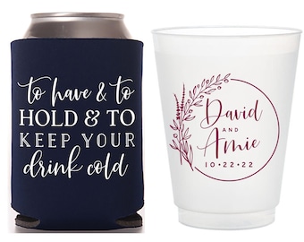 Wedding Cups Wedding Can Cooler /& Stadium Cup Package #174 Custom Cheers to The Mr and Mrs Wedding Favors Wedding Favor Package